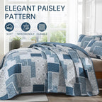 Xruibed Blue Boho Quilt Set King Size, 3 Pieces Plaid Floral Bedspread Coverlet - Image 3