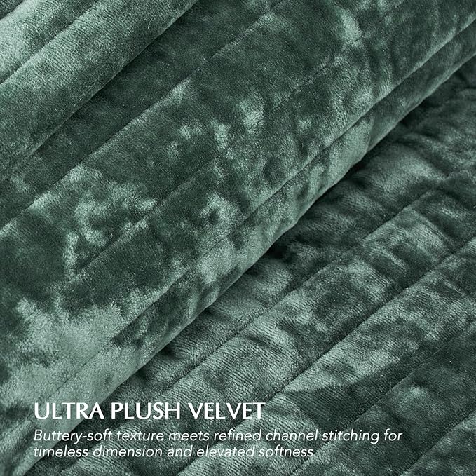 EVERGRACE Velvet Quilt Set King Size, Luxurious Soft Striped Channel Bedding Set - Image 4