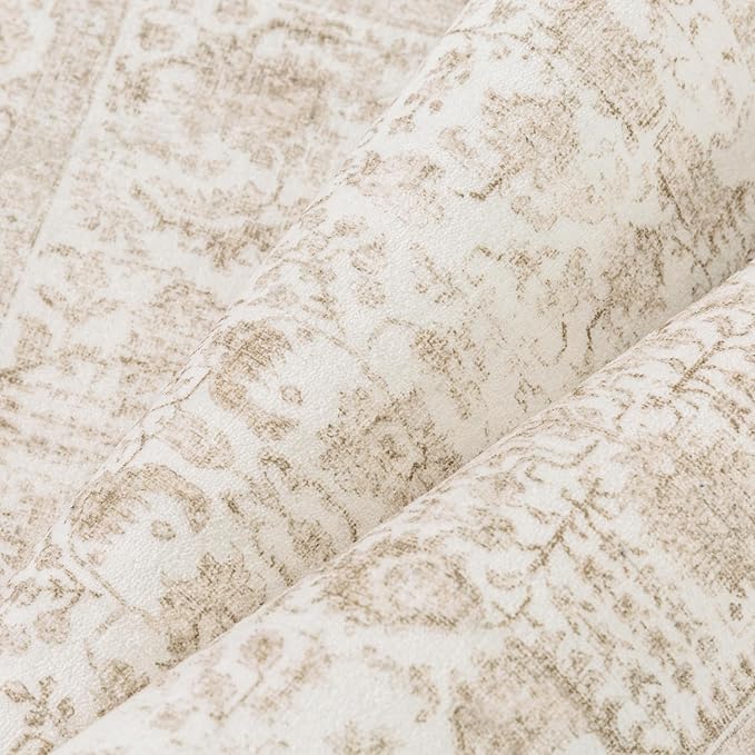 Beige Area Rug 6x9 Machine Washable Vintage Living Room Distressed Non Slip - Image 5