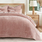 EVERGRACE Velvet Quilt Set King Size, Luxurious Soft Striped Channel Bedding Set - Image 8