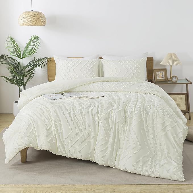 Andency Ivory California King Comforter Set, Boho Cal King Soft Warm Tufted by Andency