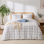 Blue Plaid Duvet Cover King, 100% Soft Washed Cotton King Size Duvet Cover Set - Image 7