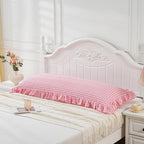 Pink/White Gingham Body Pillow Sham 20x54 inches, 100% Washed Cotton Ruffled - Image 3