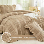 WONGS BEDDING Khaki Comforter Set King, 3 Pieces Ruffle Farmhouse Shabby Chic - Image 2
