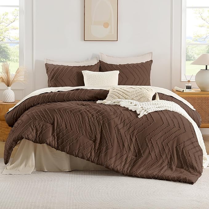 Andency Brown Comforter Set Queen Size, Boho Soft Warm Tufted Bedding Comforter - Image 2
