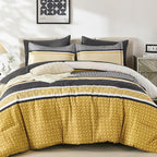 WONGS BEDDING Yellow Grey King Comforter Set 7 Pieces, Boho Striped Bed in a - Image 8