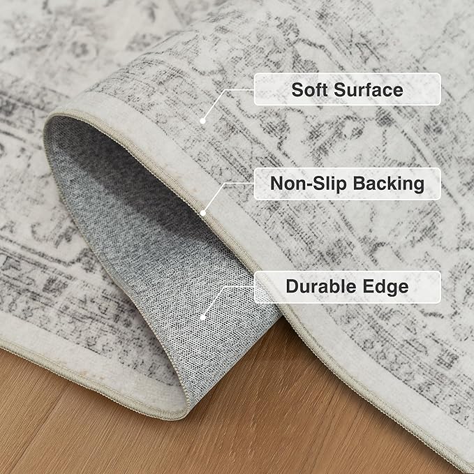 FMFUNCTEX 2x6 Runner Rug Grey Vintage Neutral Washable Distressed Non Slip Low - Image 3