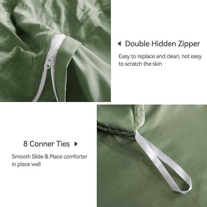 JELLYMONI Dark Green Duvet Cover King Size, Soft Breathable Seersucker Duvet - Image 5