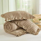 WONGS BEDDING Khaki Comforter Set Queen, 3 Pieces Ruffle Farmhouse Shabby Chic - Image 7