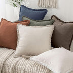 MIULEE Decorative Throw Pillow Covers Neutral Linen Fringe Throw Pillows Euro - Image 6
