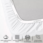 Feather & Stitch 1 Piece Fitted Sheet Full Size, 100% Cotton Damask Sateen Weave - Image 2