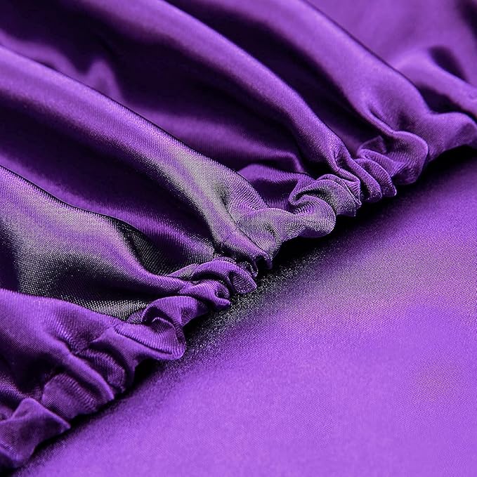 Homiest Purple Satin Fitted Twin XL Size Bed Sheet, Deep Pocket, Luxury & Ultra - Image 4