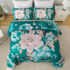 WONGS BEDDING Teal Boho Floral Quilt Set Queen, Elegant Flower Bedspread - Image 3