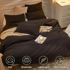 JELLYMONI Black Duvet Cover Queen Size, Soft Breathable Seersucker Duvet Cover - Image 2
