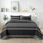 Andency Black King Size Quilt Set, 3 Pieces Boho Lightweight Soft Striped by Andency