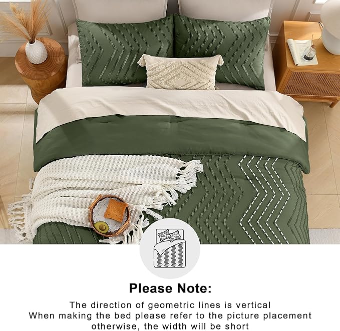 Andency Olive Green Oversized Queen Comforter Set, Boho Soft Warm Bedding - Image 5