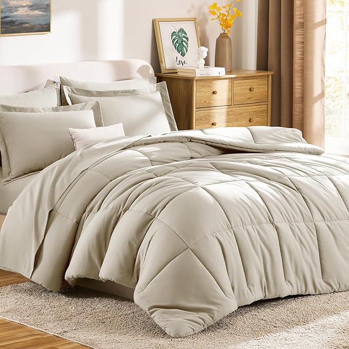 CozyLux Queen Comforter Set Oatmeal - Image 9
