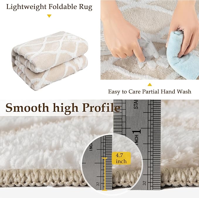 Ivory 5x7 Area Rug Moroccan Shag Living Room Washable Carpet Soft Non Shedding - Image 5
