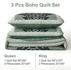 Dintszyayue Green Boho Quilt Set King Size, 3 Piece Aztec Texture Bedspread - Image 8