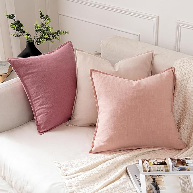 MIULEE Decorative Linen Euro Sham Pillow Covers 26x26 Light Pink Boho Farmhouse - Image 4