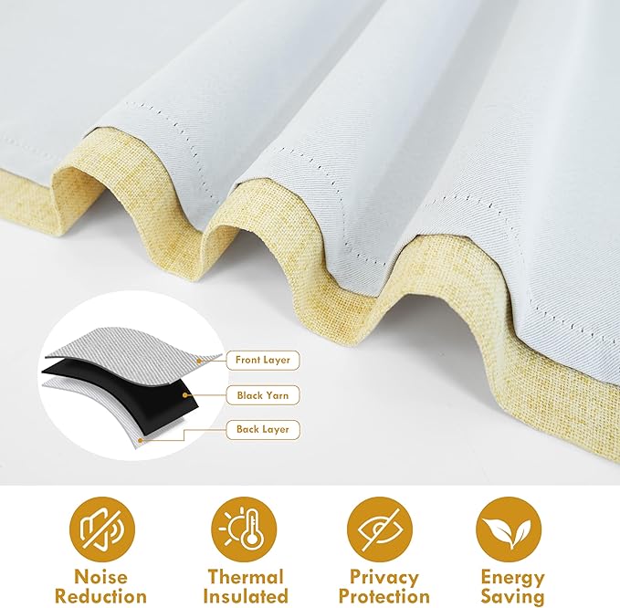 DriftAway Double Layer Linen Blackout Tie Up Curtains Thermal Insulated Fully - Image 4