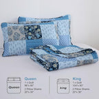 Xruibed Blue Quilt Set King Size 3 Pieces Plaid Floral Boho Bedspread Coverlet - Image 8