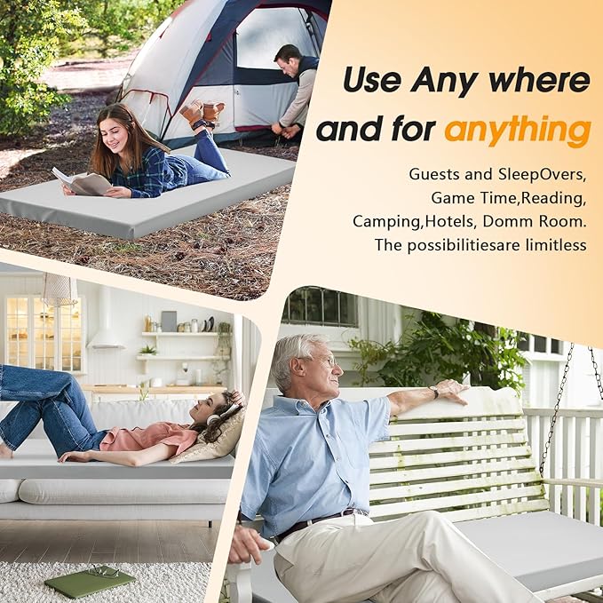 CYMULA Camping Cot Mattress 2in Memory Foam Sleeping Pad, Soft Warm Non-Slip - Image 6