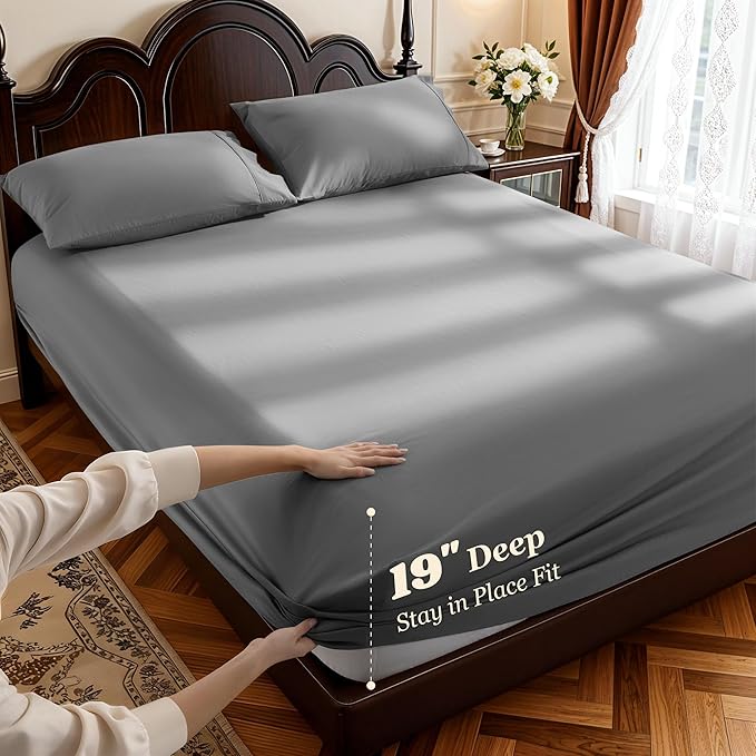 LBRO2M 100% Cotton Sheets Set Deep Pocket 19", 1000 Thread Count Full Size 4 - Image 2