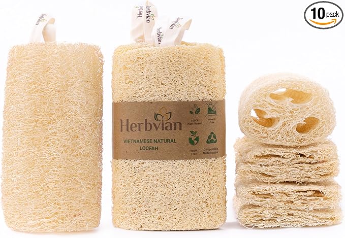 Natural Vietnamese Loofah Sponge, 100% Plant-Based Luffa Exfoliating Body by Herbvian