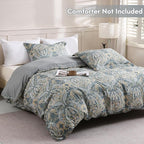 LONAVA Queen Paisley 3 Pcs Duvet Cover Set, Breathable Soft Microfiber Grey - Image 2