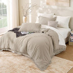 Andency Oatmeal Comforter Set Queen, 3 Pieces Boho Tassel Lightweight Bedding - Image 6