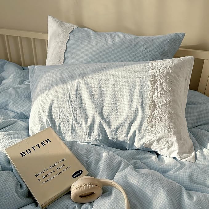 mixinni Blue Gingham Duvet Cover Twin Size - Image 7