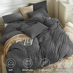 JELLYMONI Charcoal Grey Duvet Cover Queen Size, Soft Breathable Seersucker - Image 2
