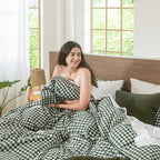 MooMee Gingham Duvet Cover Set 100% Washed Cotton Linen Like Textured - Image 3