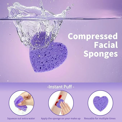 100-Count Compressed Facial Sponges, Heart Shape Face Sponge - Image 2