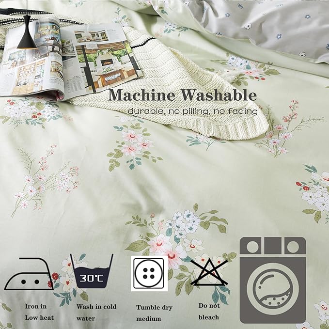 FADFAY Duvet Cover Set King/Cal King Floral Comforter Cover 100% Cotton Girls - Image 7