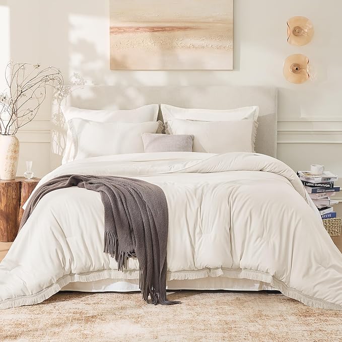Andency Comforter Set Oversized King Beige 120x120, 3 Pieces Boho Fall Tassel - Image 2