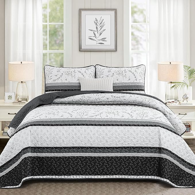 Quilt Set Queen Size, 3 Piece Soft Lightweight Microfiber Quilt Bedding Set by HOME