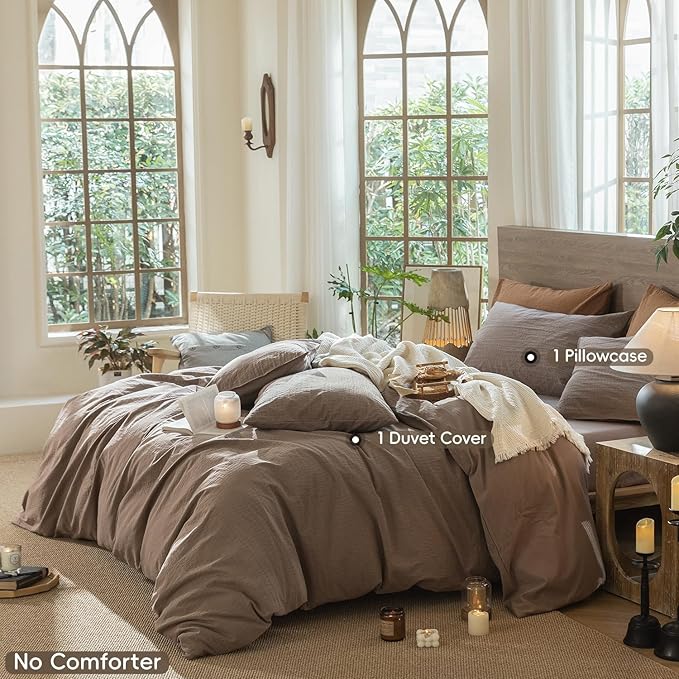 MooMee Wavy Striped Duvet Cover Set 100% Washed Cotton Linen Like Textured - Image 2