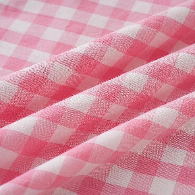 Pink/White Gingham Body Pillow Sham 20x54 inches, 100% Washed Cotton Ruffled - Image 7