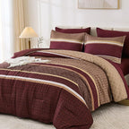 WONGS BEDDING Burgundy Comforter Set King Size, 7 Pieces Maroon Striped Bed in - Image 3