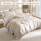 QSH Washed Cotton Duvet Cover King Ruffle Duvet Cover Linen Feel Textured - Image 4