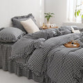 MKXI Black and White Gingham Duvet Cover Queen, 3-Piece Ruffled Bedding Set by MKXI