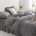 MKXI Black and White Gingham Duvet Cover Twin XL, 3-Piece Ruffled Bedding Set by MKXI