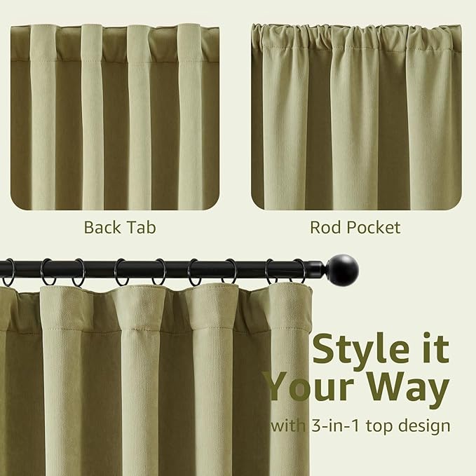 jinchan Chenille Blackout Curtains 108 Inches Long Sage Green Thermal Insulated - Image 9