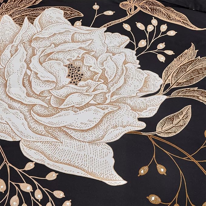 MKXI Gold Floral Black Duvet Cover Twin XL Bedding Set Bold Vintage Style - Image 6