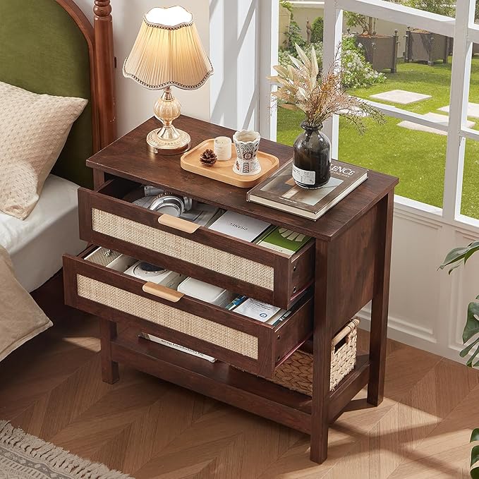 LEYAOYAO 31.5" Wide Rattan Night Stand, Large Boho Nightstand, Bedside Table - Image 8