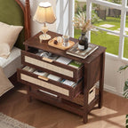 LEYAOYAO 31.5" Wide Rattan Night Stand, Large Boho Nightstand, Bedside Table - Image 8