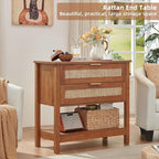 LEYAOYAO 31.5" Wide Rattan Night Stand, Large Boho Nightstand, Bedside Table - Image 3