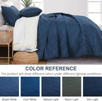 Yiran Navy Blue Quilt Set King Size Fall Bedspreads Embossed Diamond Pattern 3 - Image 7